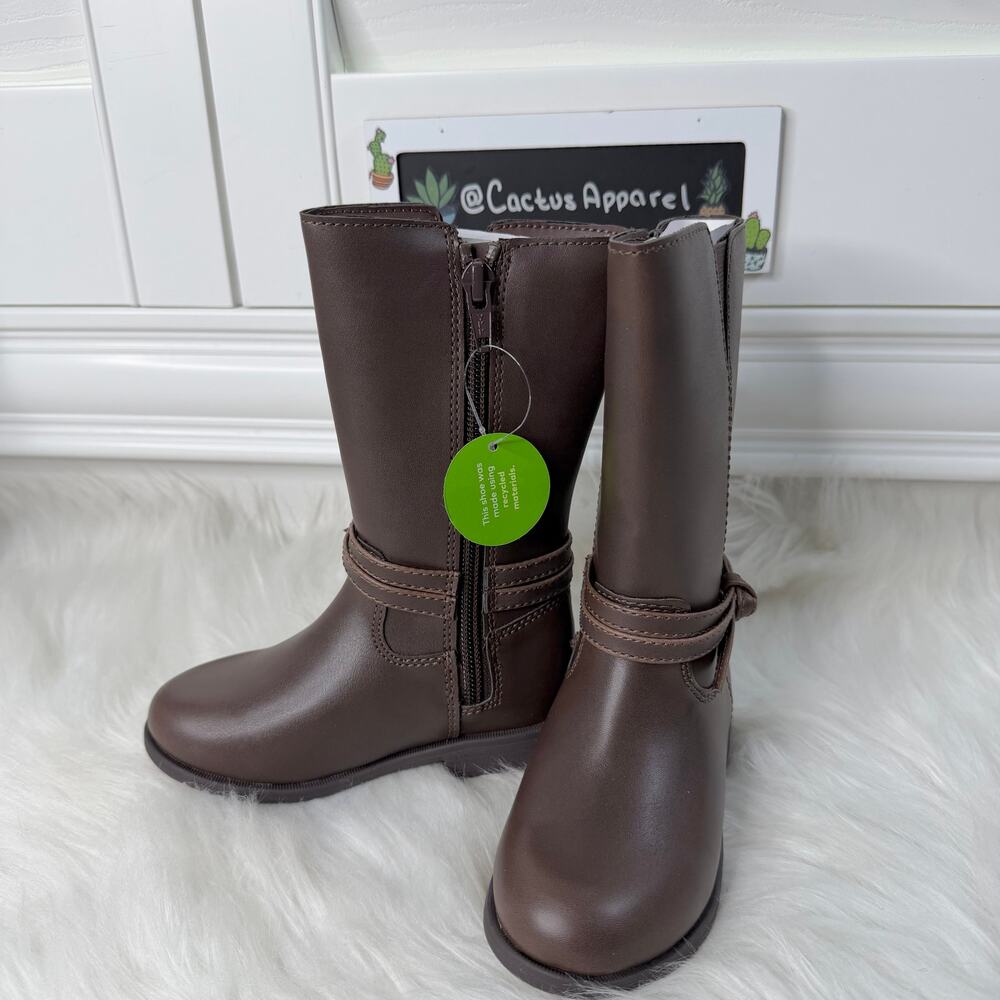 New Stride Rite Jess Brown Faux Leather Bow Tall Boots Kids 7M